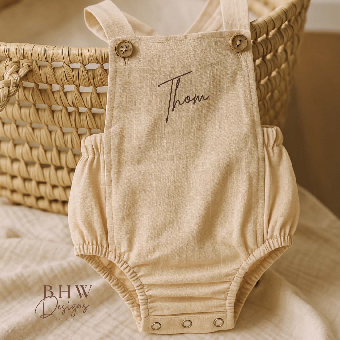 Personalised Dungaree Romper - Oat