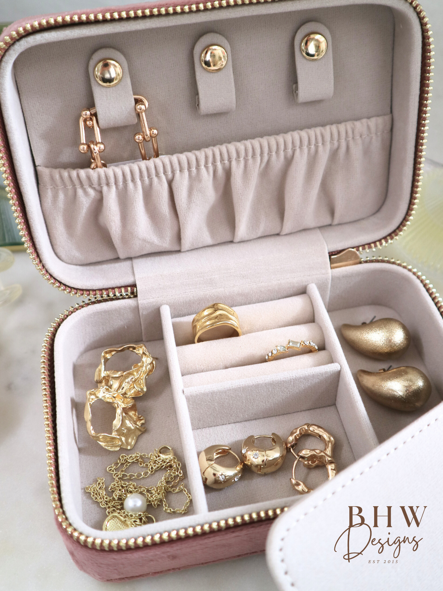 Personalised Velvet Jewellery Case - Rose Quartz