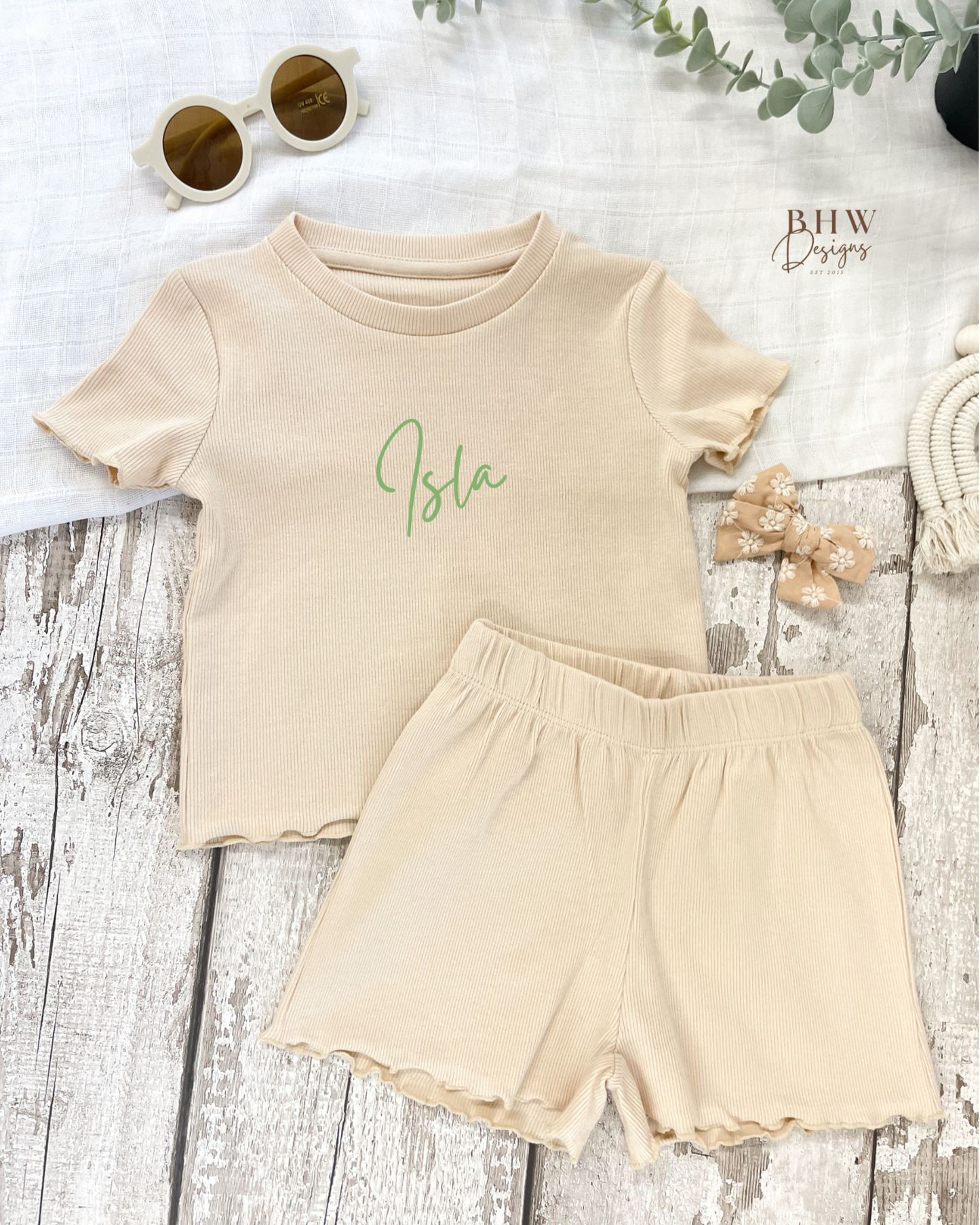 Girl's Ribbed T-shirt and Short Set - Nude