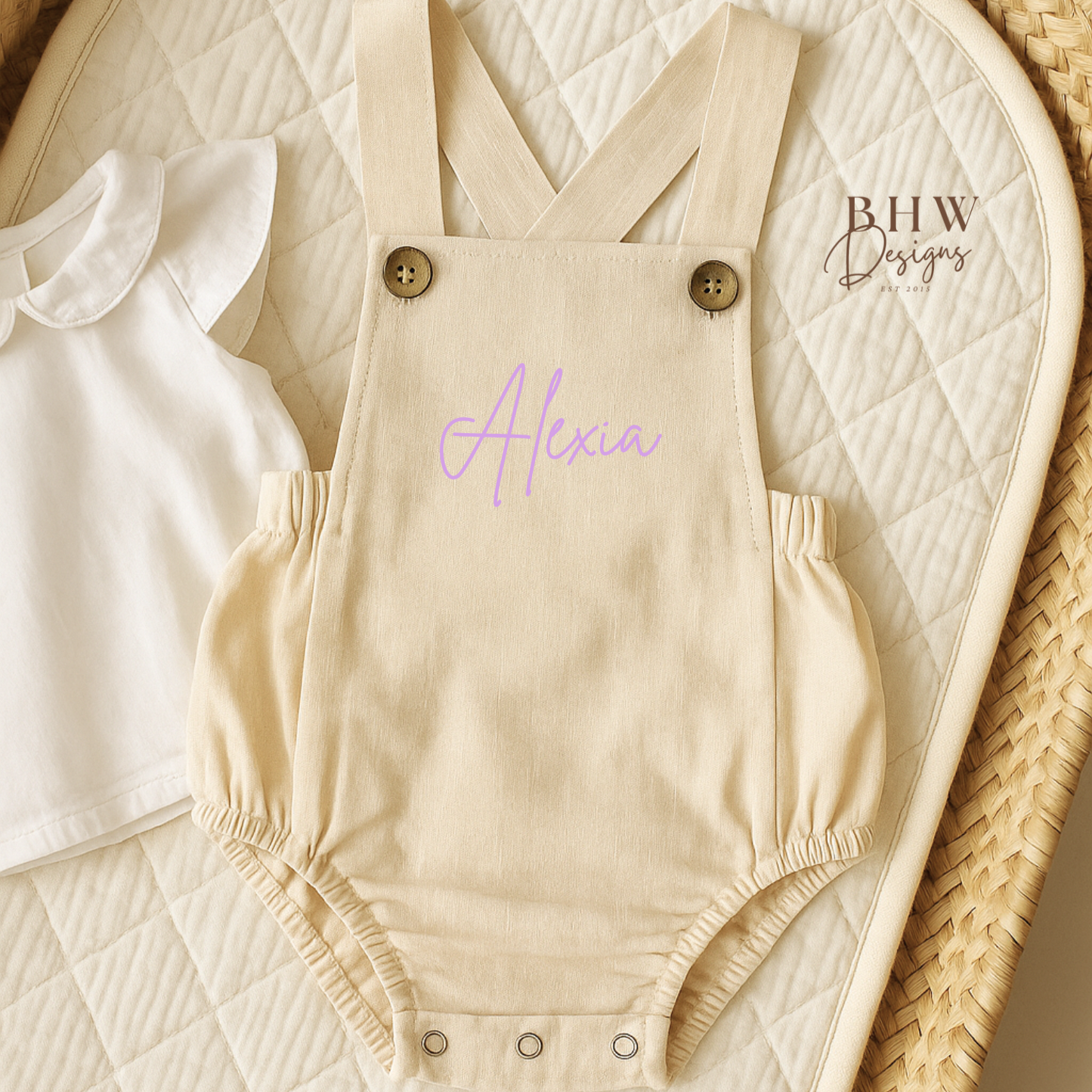 Personalised Dungaree Romper - Oat
