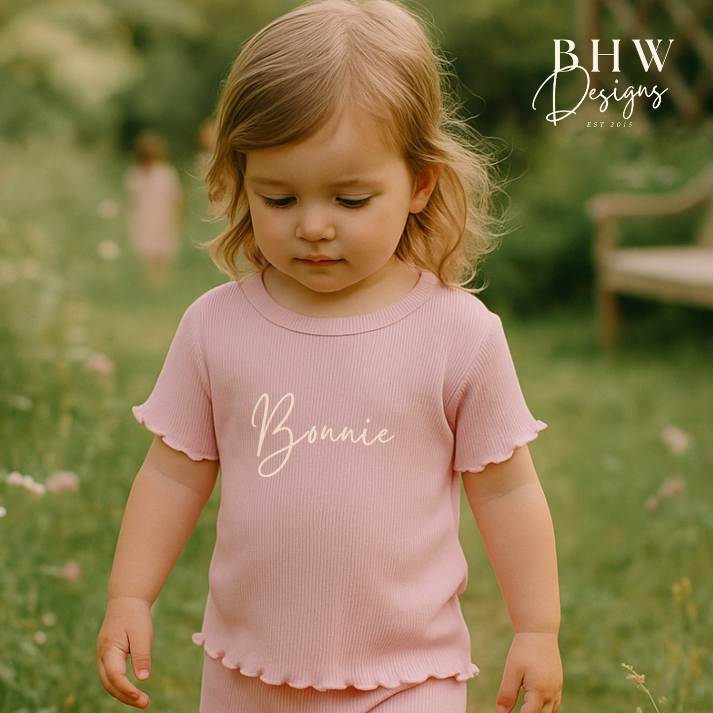Girl's Ribbed T-shirt and Short Set - Baby Pink