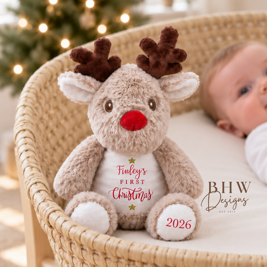 Personalised First Christmas Mini Reindeer Soft Toy