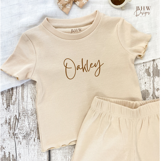 Girl's Ribbed T-shirt and Short Set - Nude