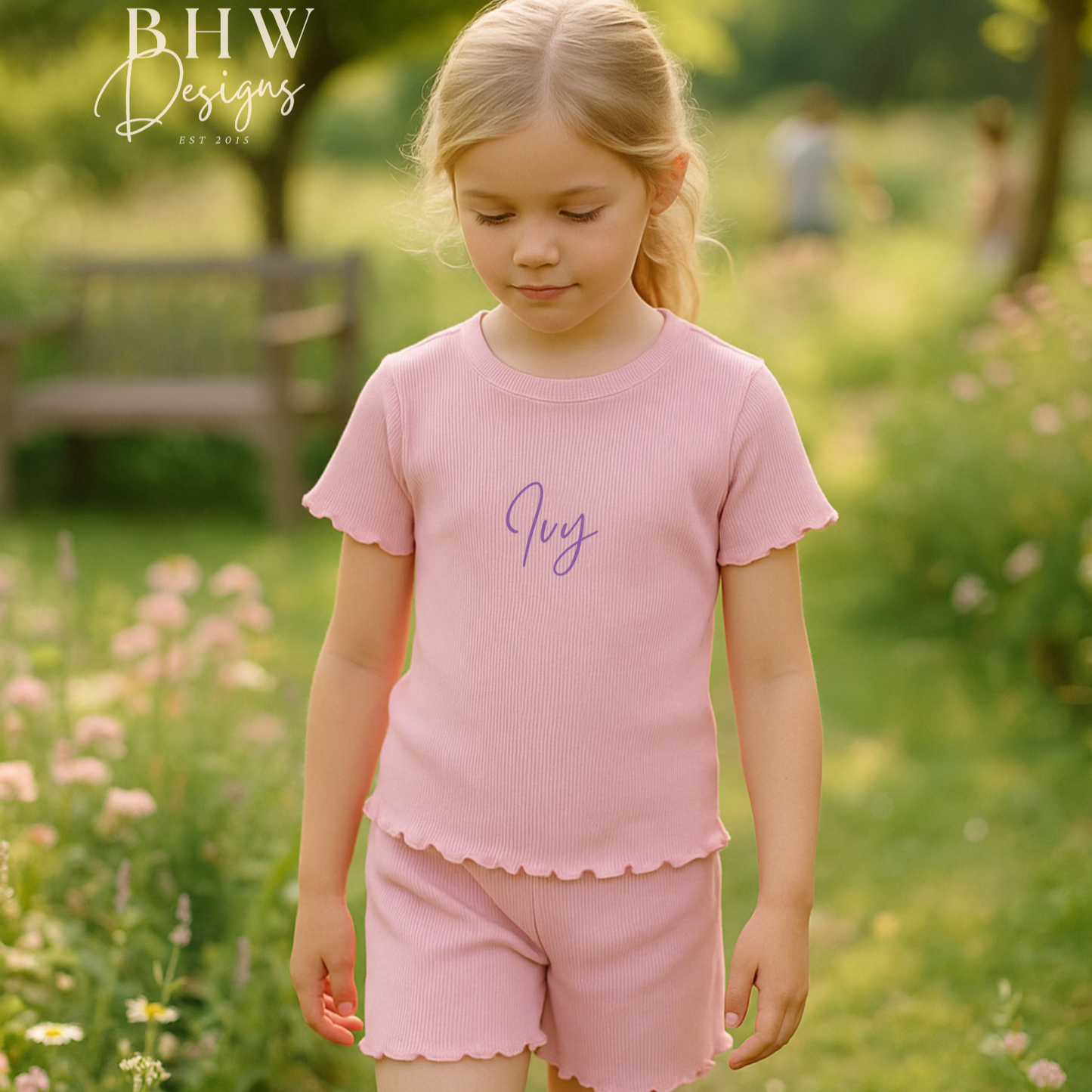 Girl's Ribbed T-shirt and Short Set - Baby Pink