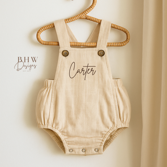 Personalised Dungaree Romper - Oat