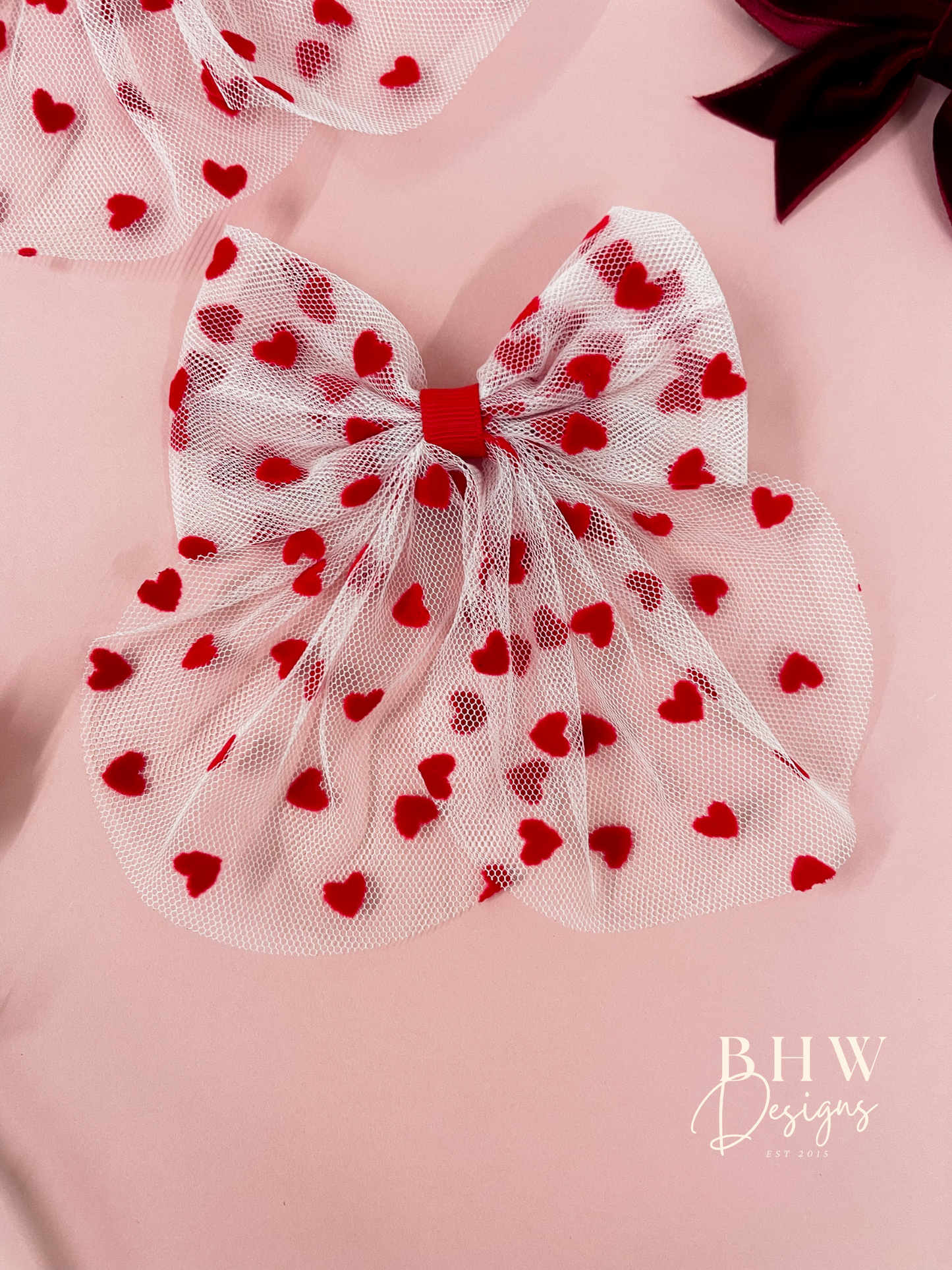 Red Heart Mesh Hair Bow