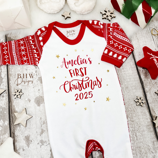 Personalised First Christmas Fair Isle Bodysuit