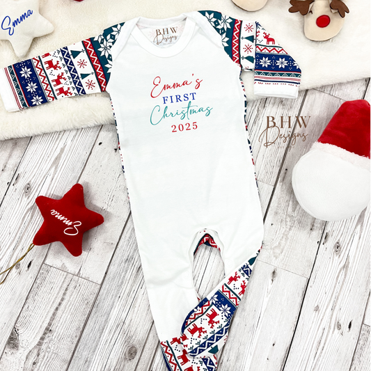 Personalised First Christmas Print Bodysuit