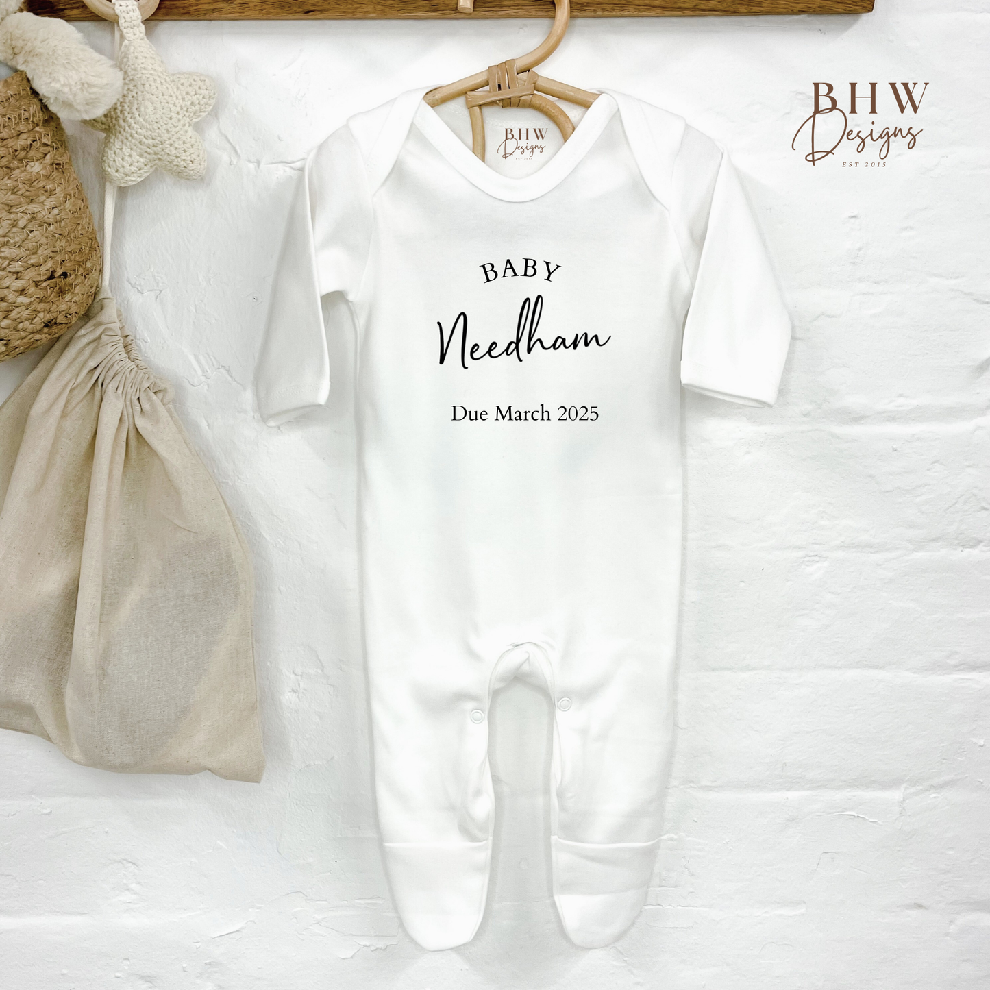 Personalised Baby Due Date Surname Bodysuit