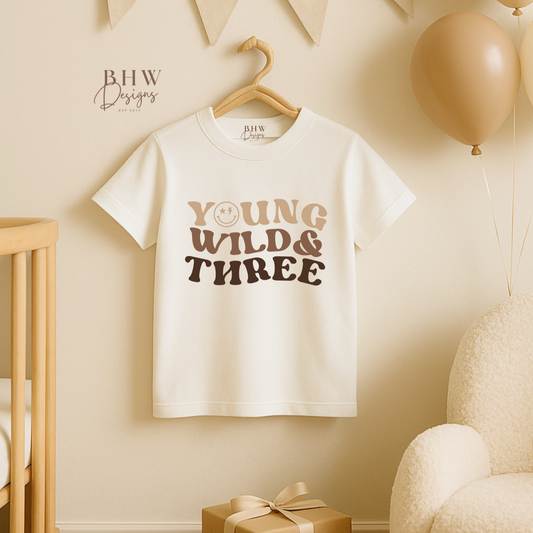 Young, Wild & Three Kid's Birthday T-shirt