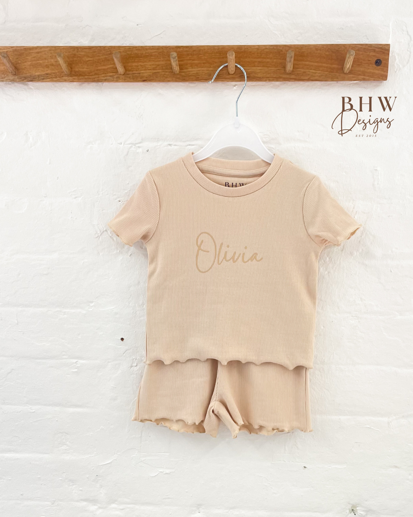Girl's Ribbed T-shirt and Short Set - Nude