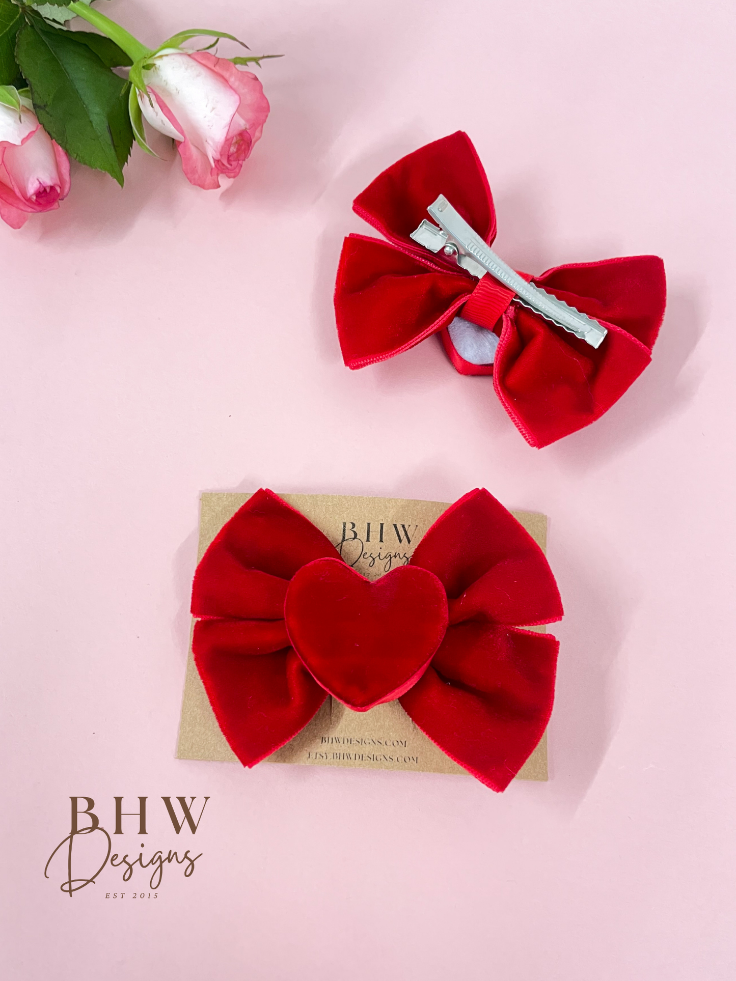 Red Velvet Heart Hair Bow