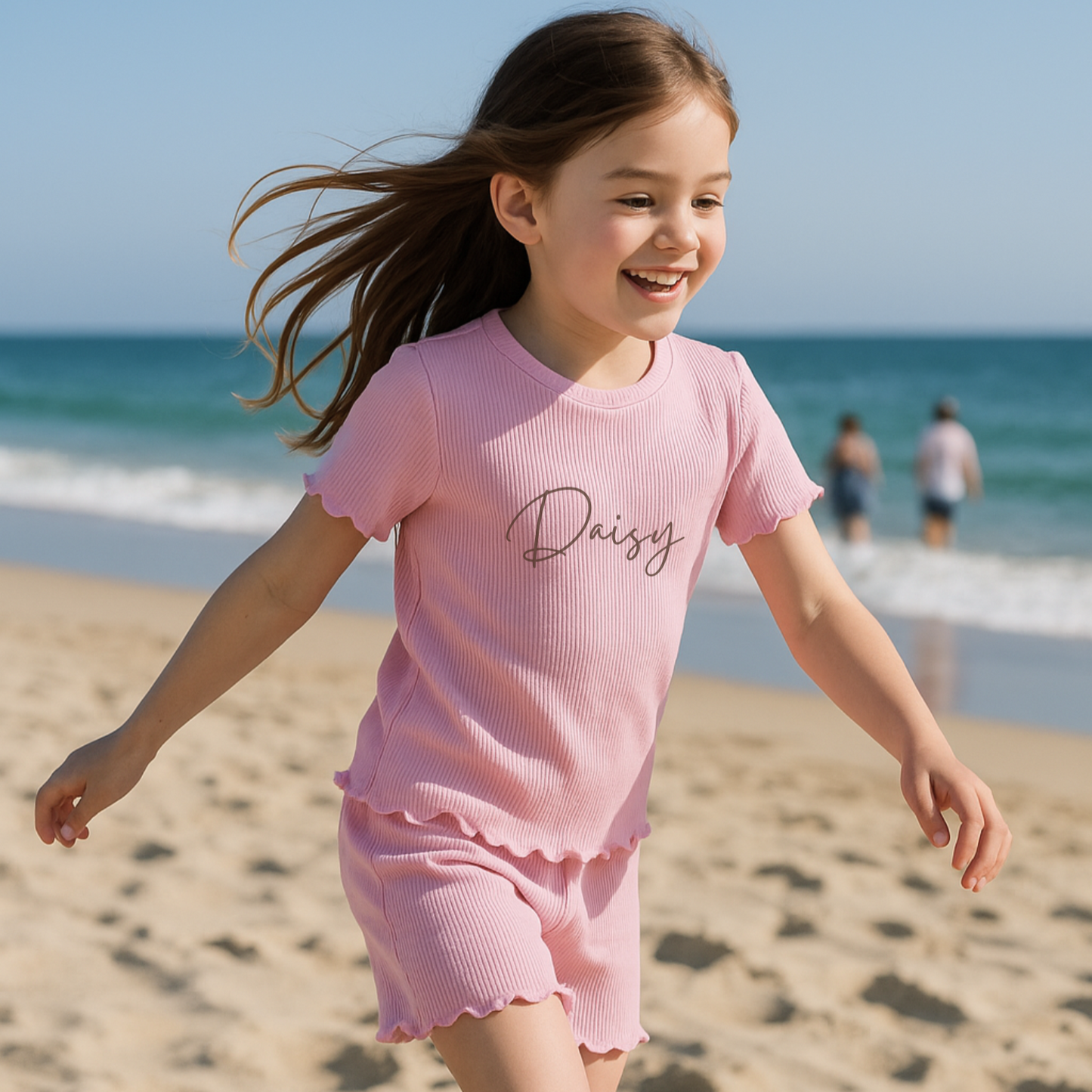 Girl's Ribbed T-shirt and Short Set - Baby Pink