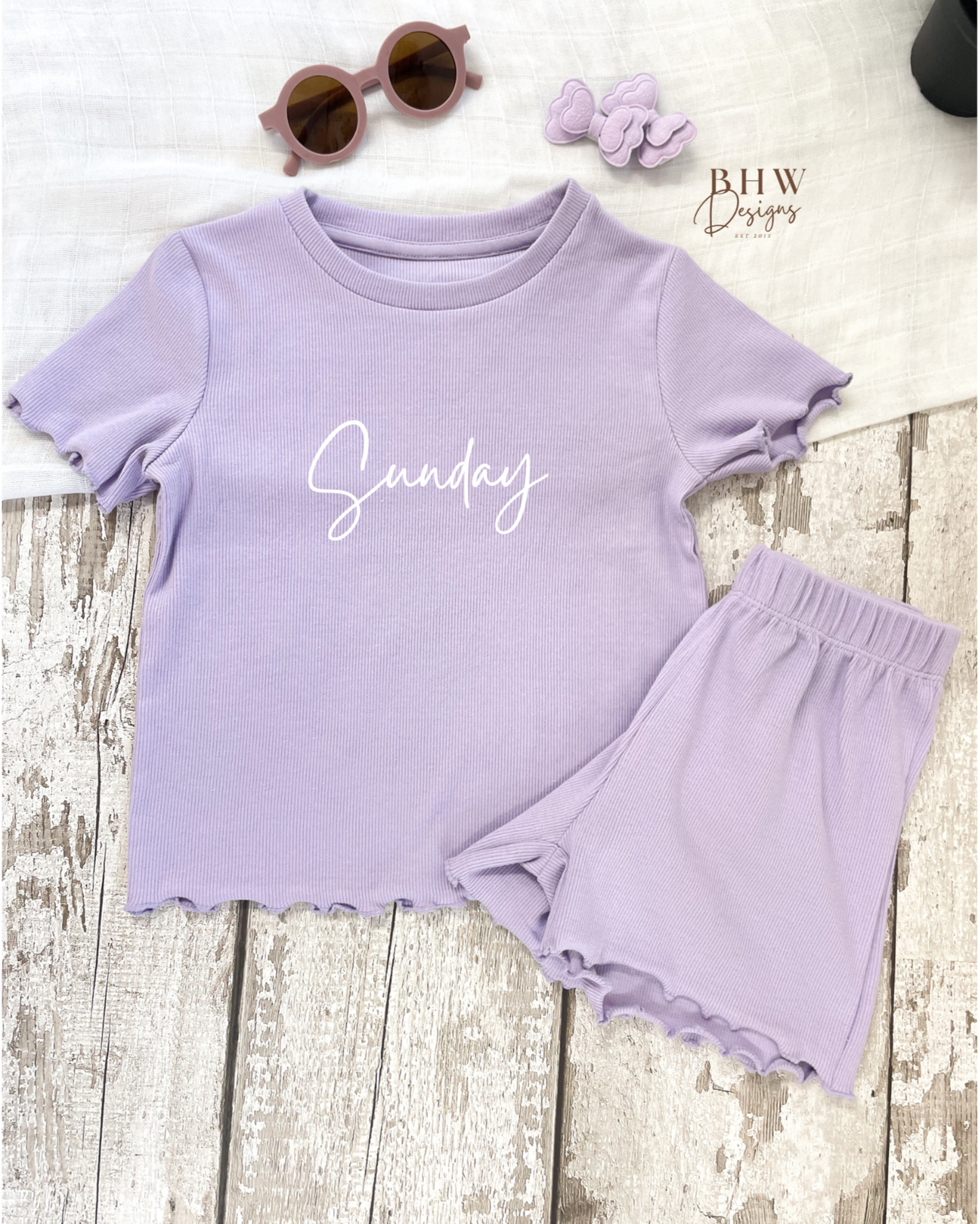 Girl's Ribbed T-shirt and Short Set - Lilac