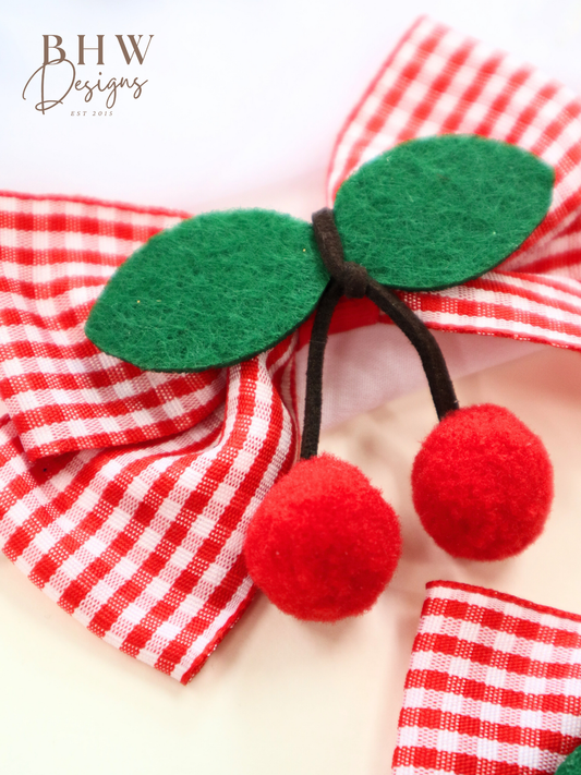 Cherry Gingham Hair Bow