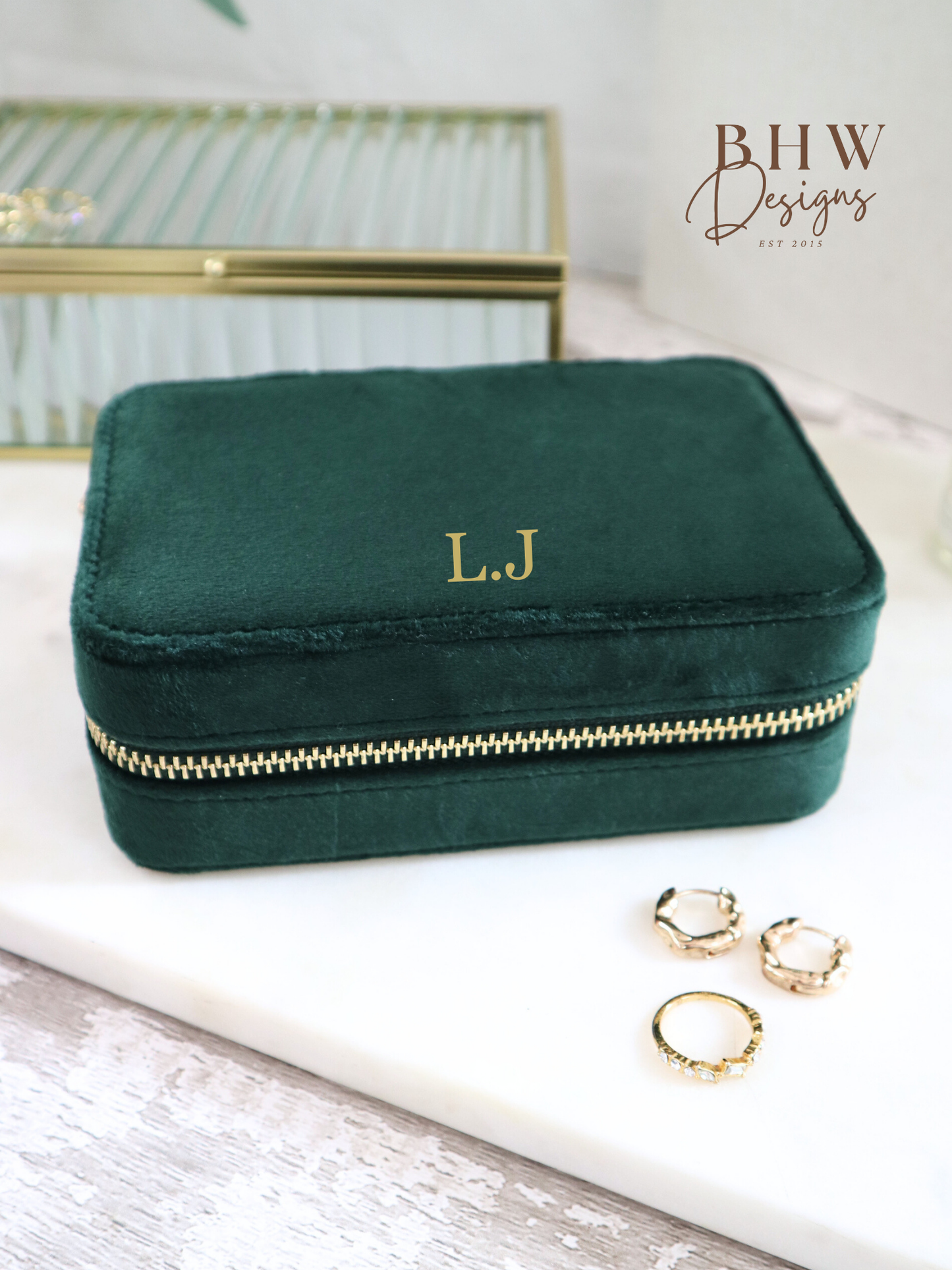 Personalised Velvet Jewellery Case - Emerald