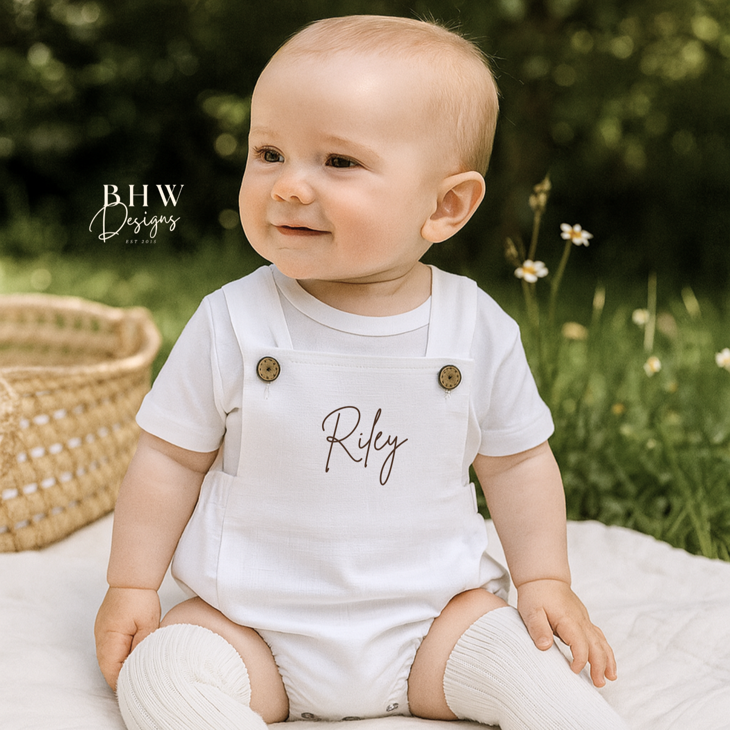 Personalised Dungaree Romper - White