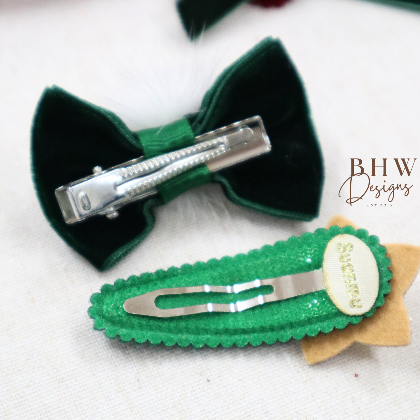 Green Bow and Star hair Clip set
