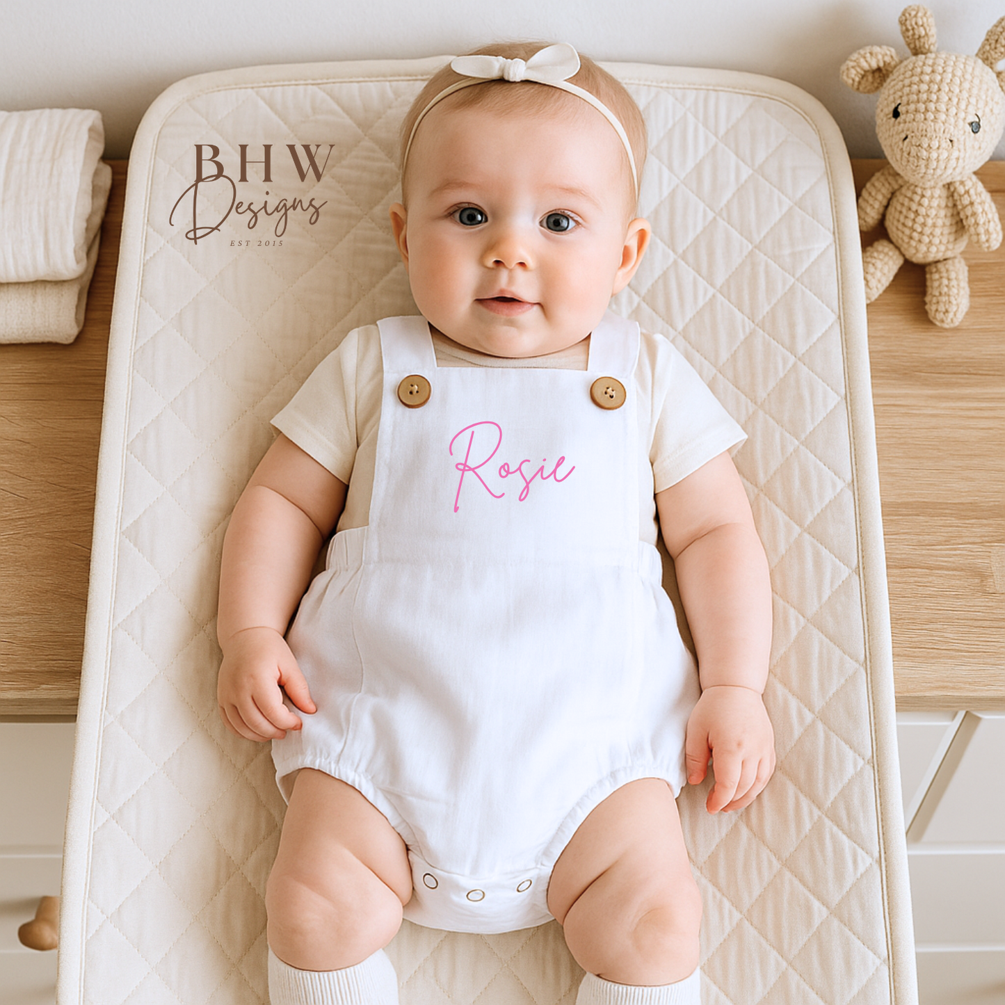 Personalised Dungaree Romper - White