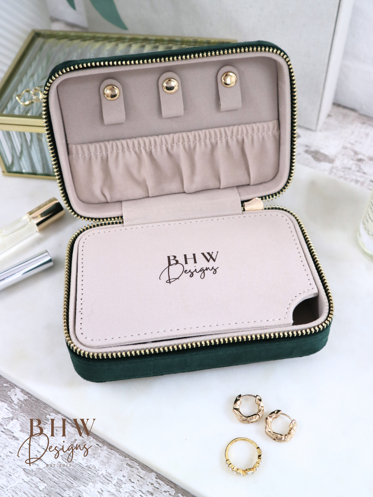 Personalised Velvet Jewellery Case - Emerald