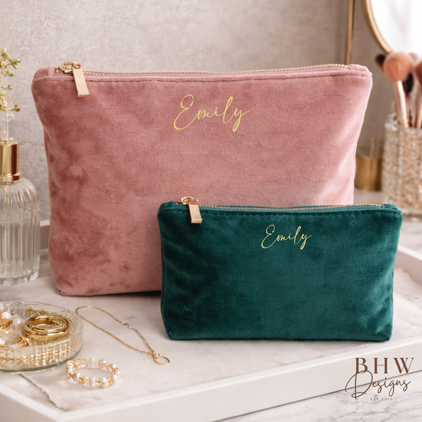 Personalised Velvet Bag - Emerald Green