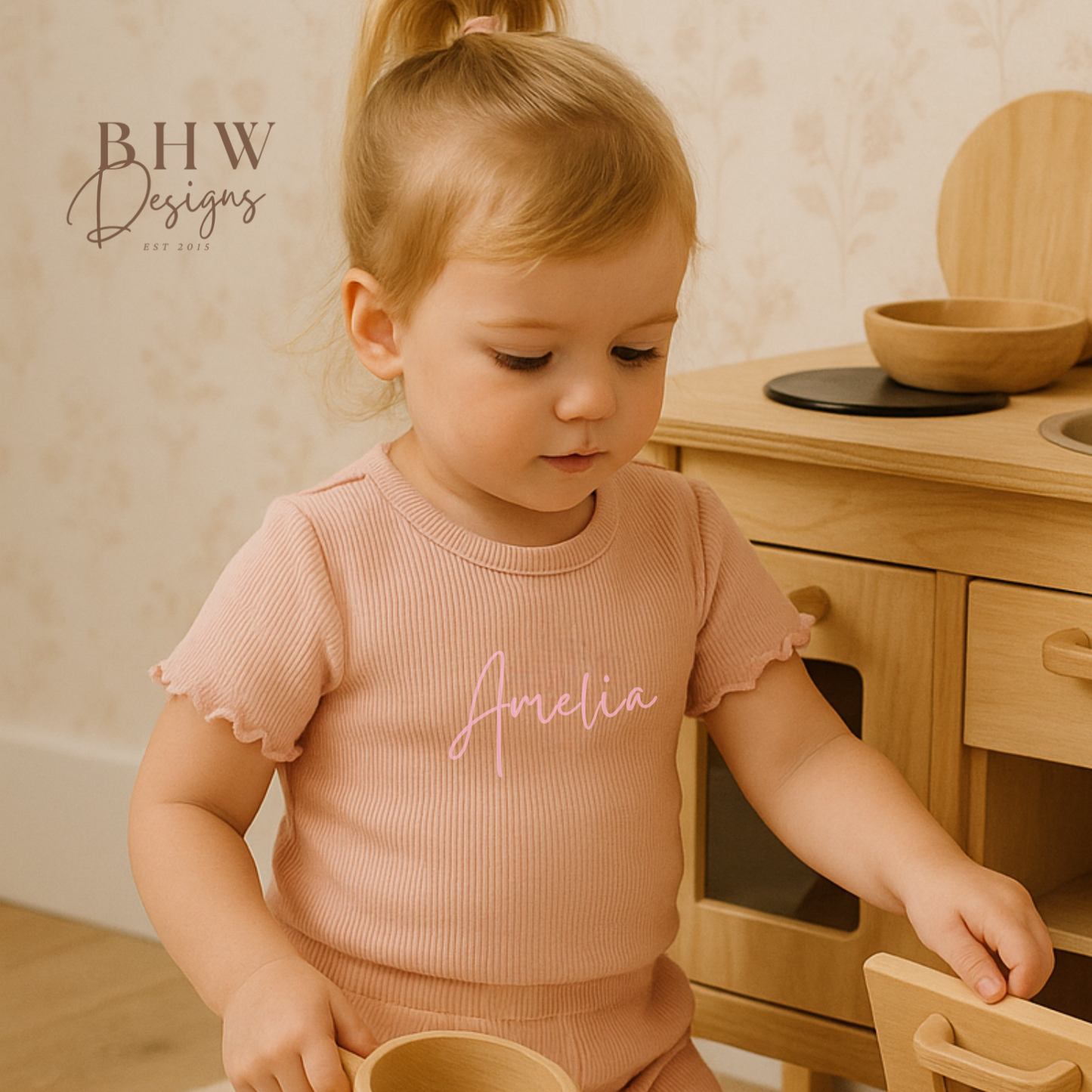 Girl's Ribbed T-shirt and Short Set - Blush Pink