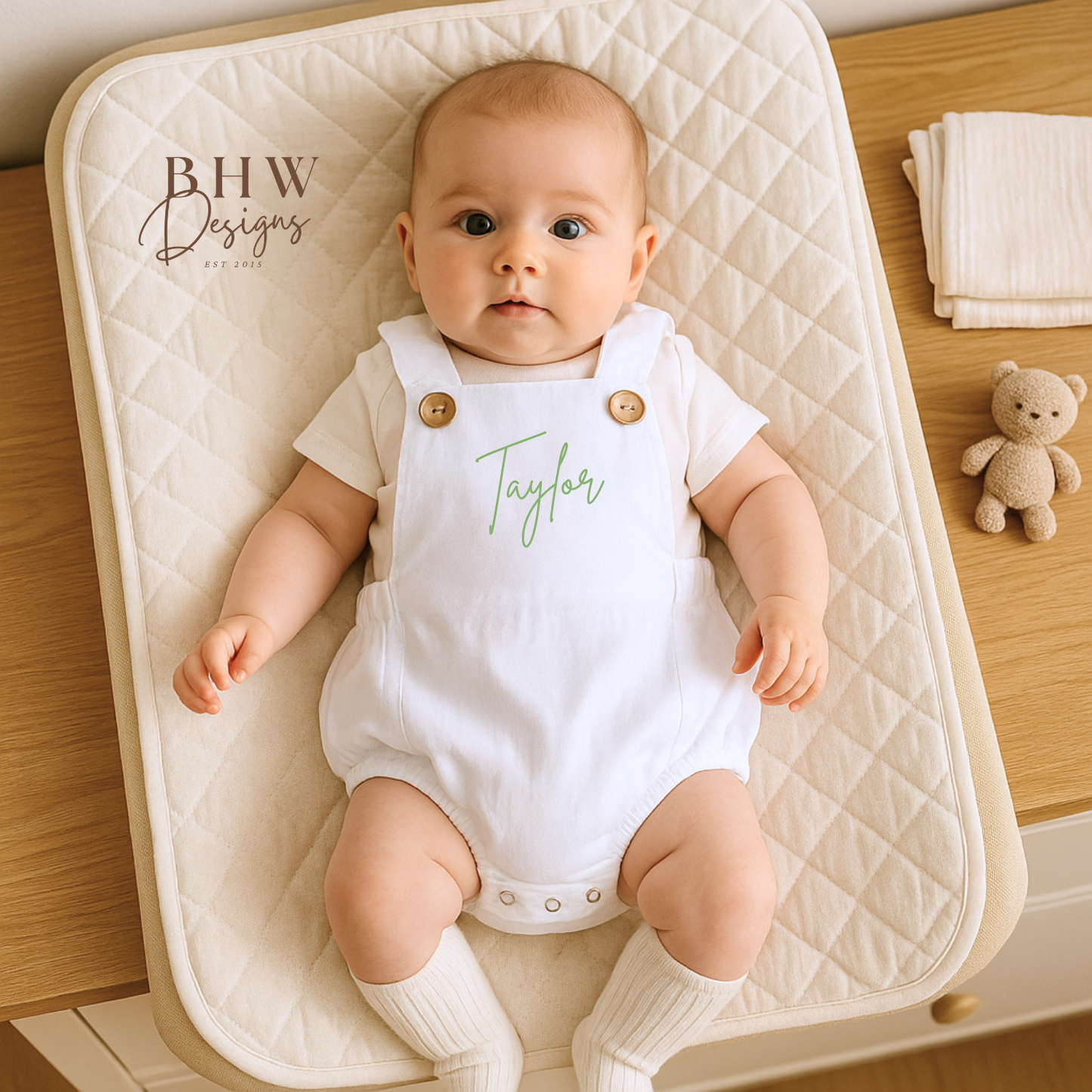 Personalised Dungaree Romper - White