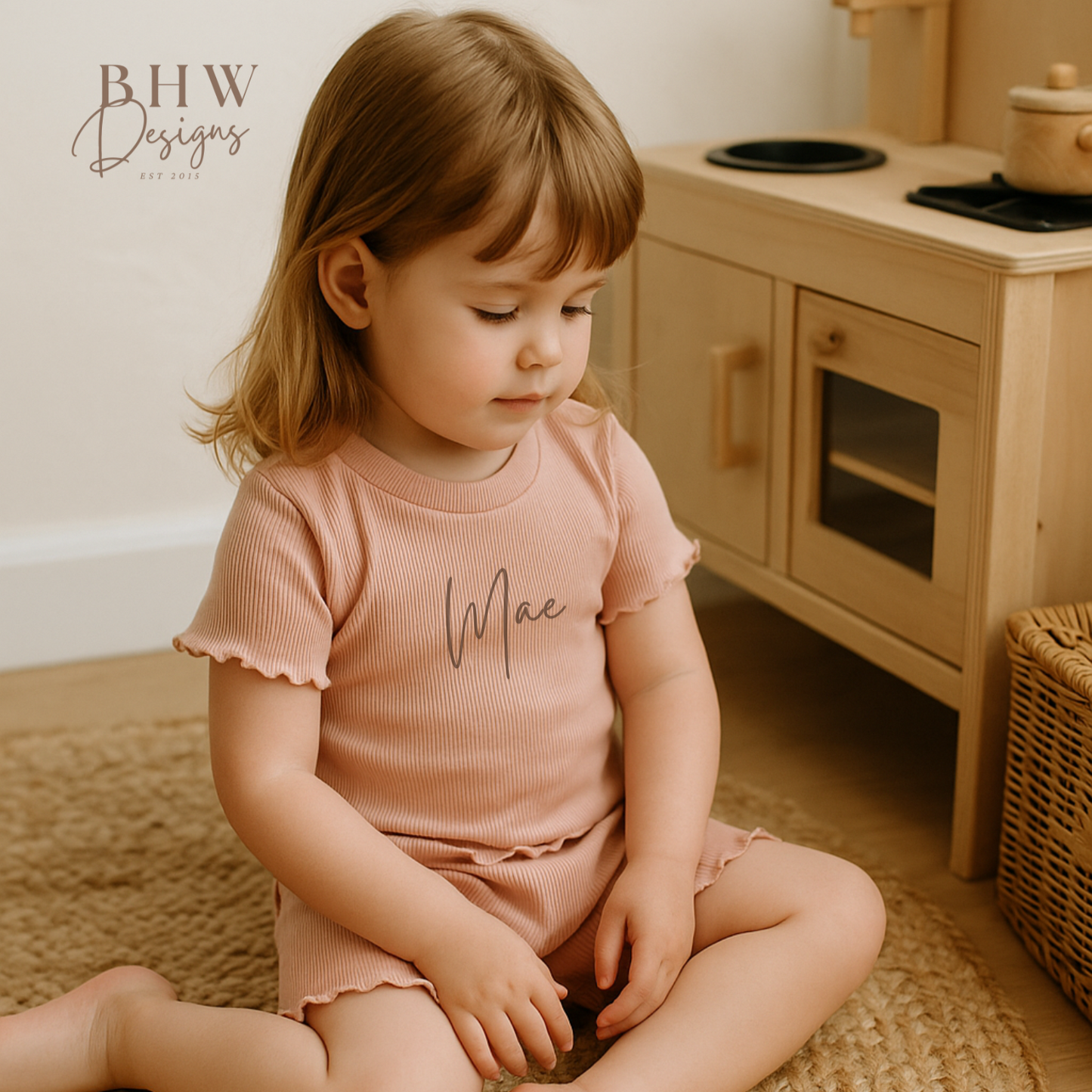 Girl's Ribbed T-shirt and Short Set - Blush Pink