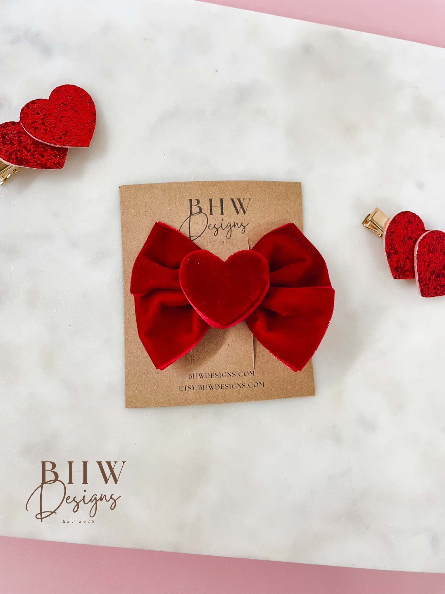 Red Velvet Heart Hair Bow