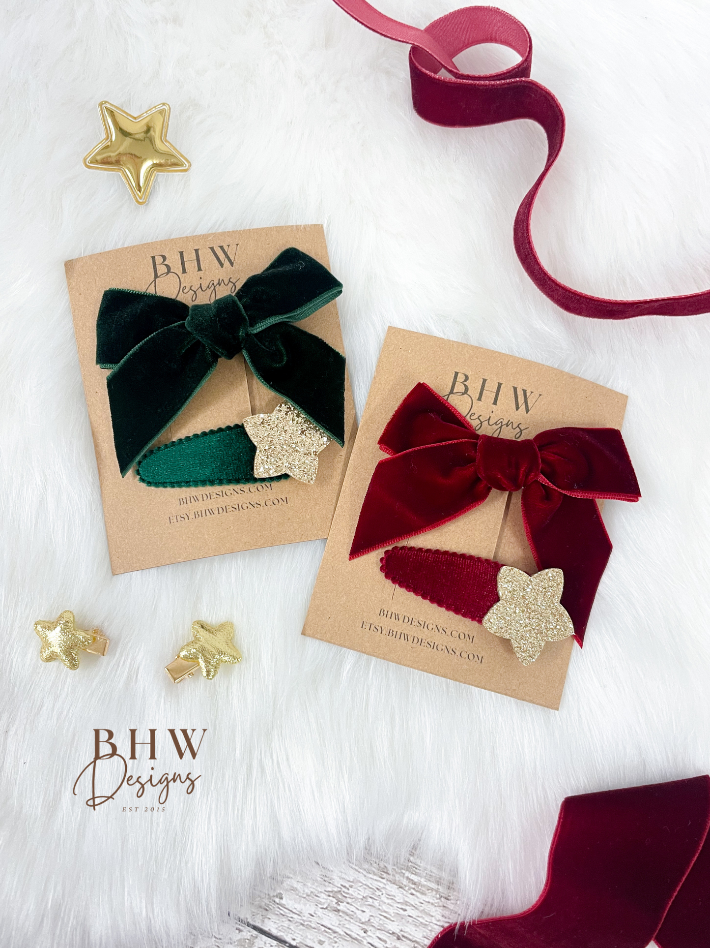 Red Velvet Hair Bow Set