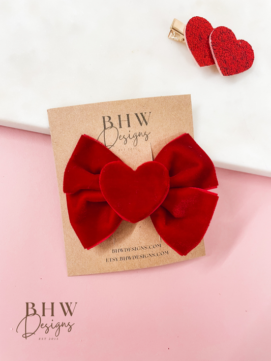 Red Velvet Heart Hair Bow