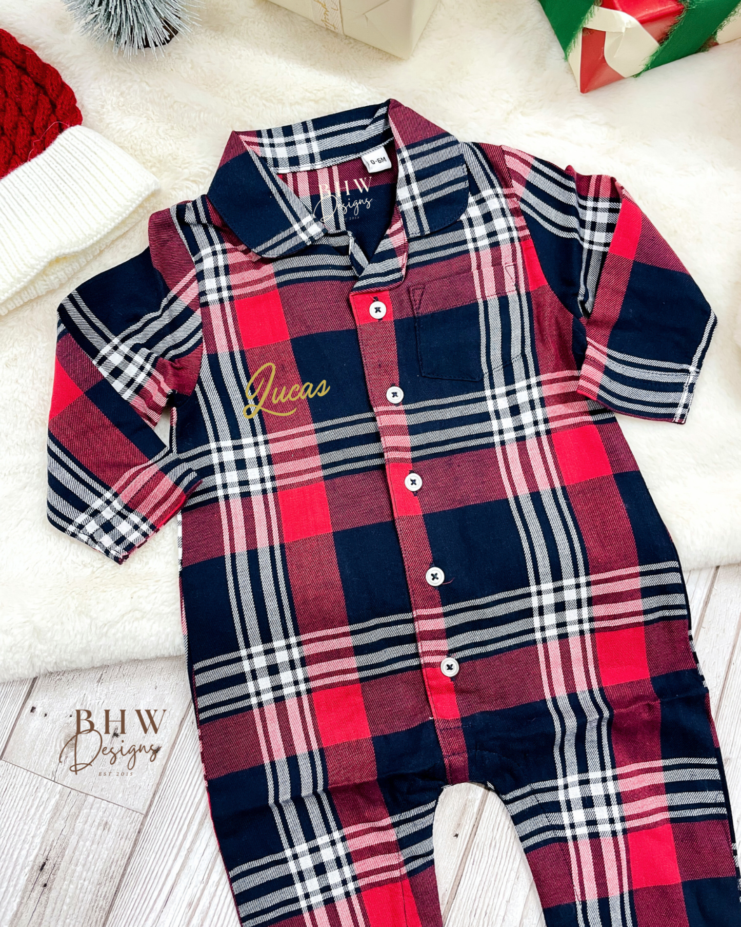 Personalised Name Tartan Romper Onesie