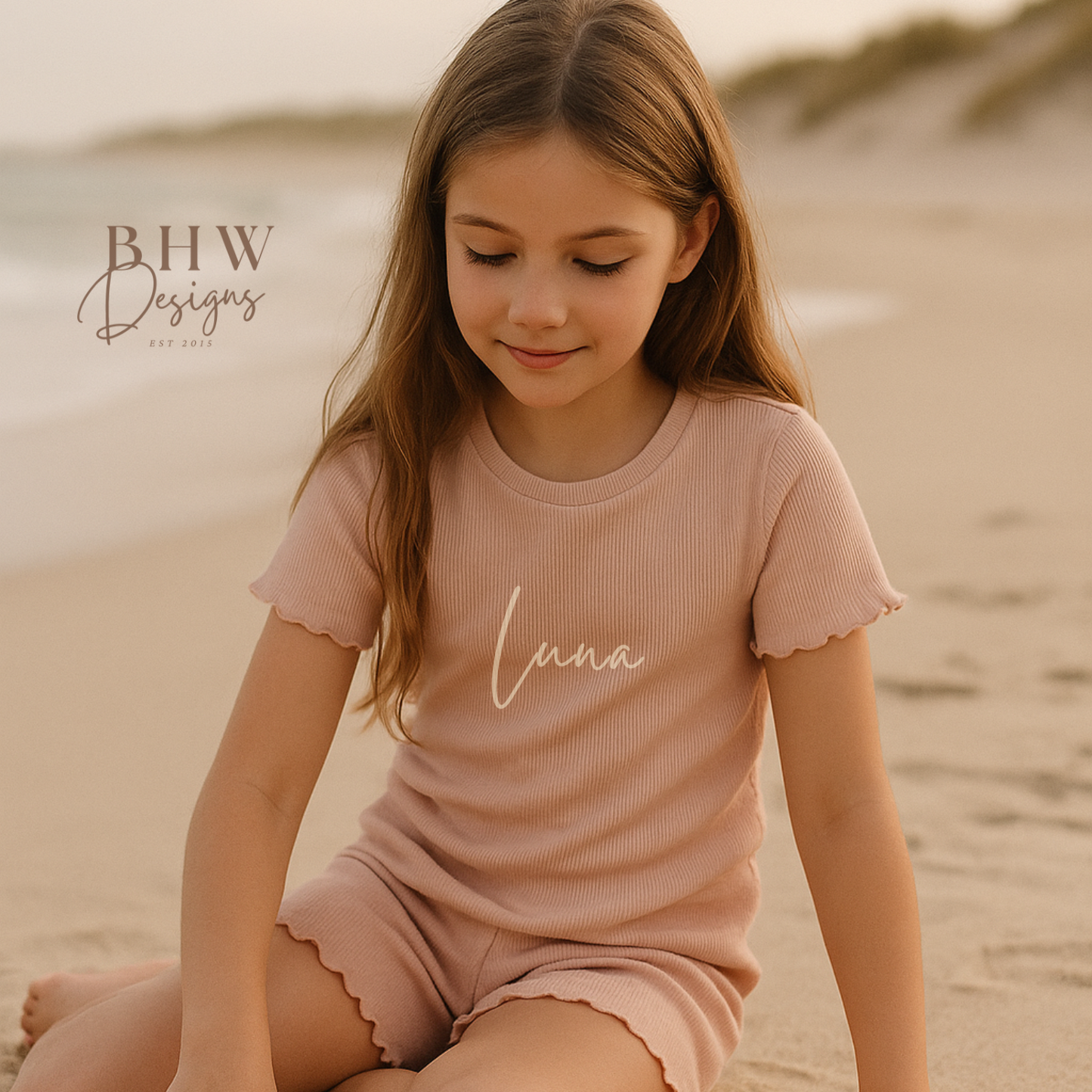 Girl's Ribbed T-shirt and Short Set - Blush Pink