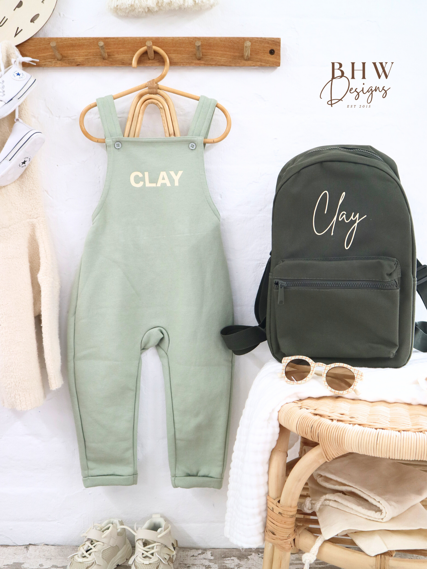 Personalised Dungarees - Sage Green