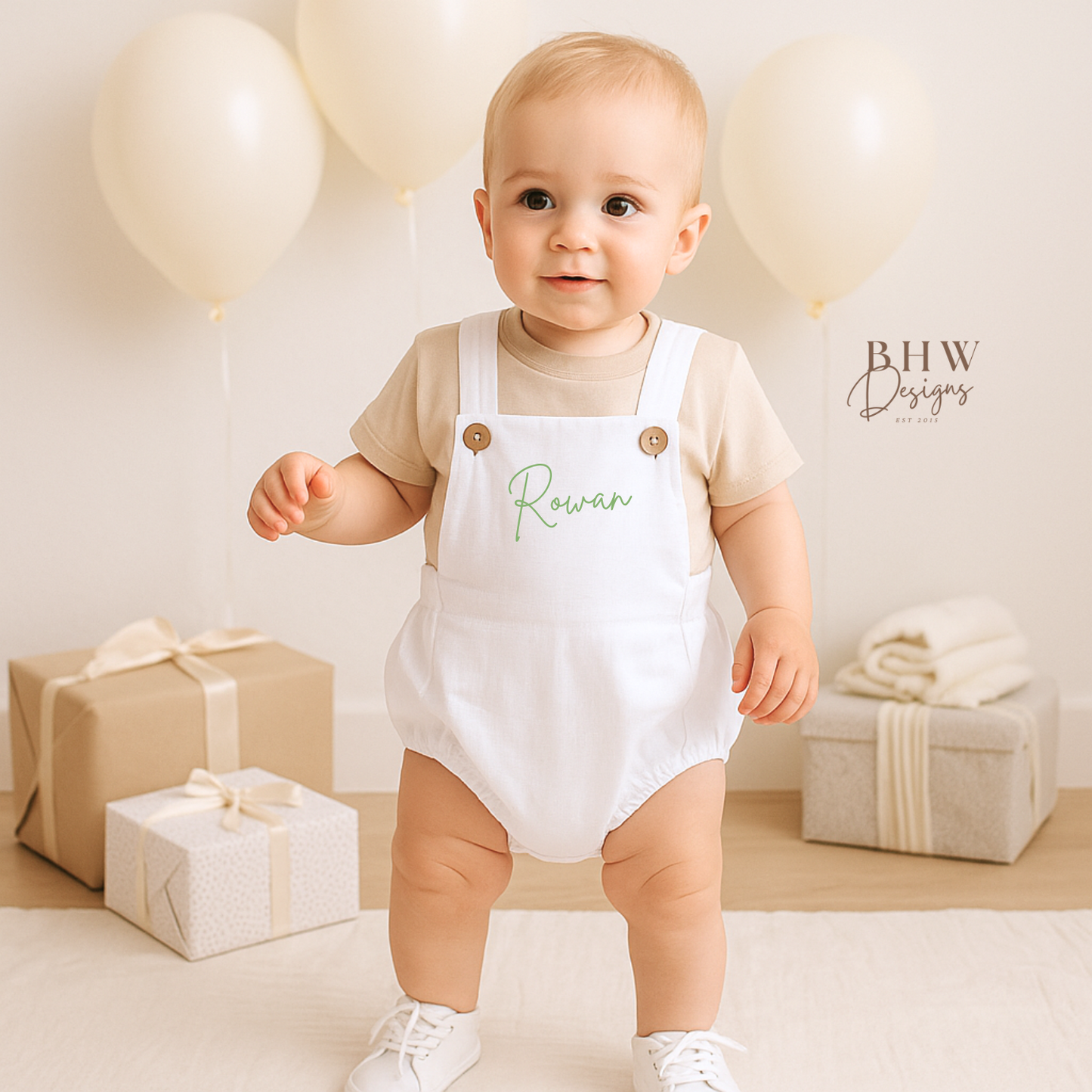 Personalised Dungaree Romper - White