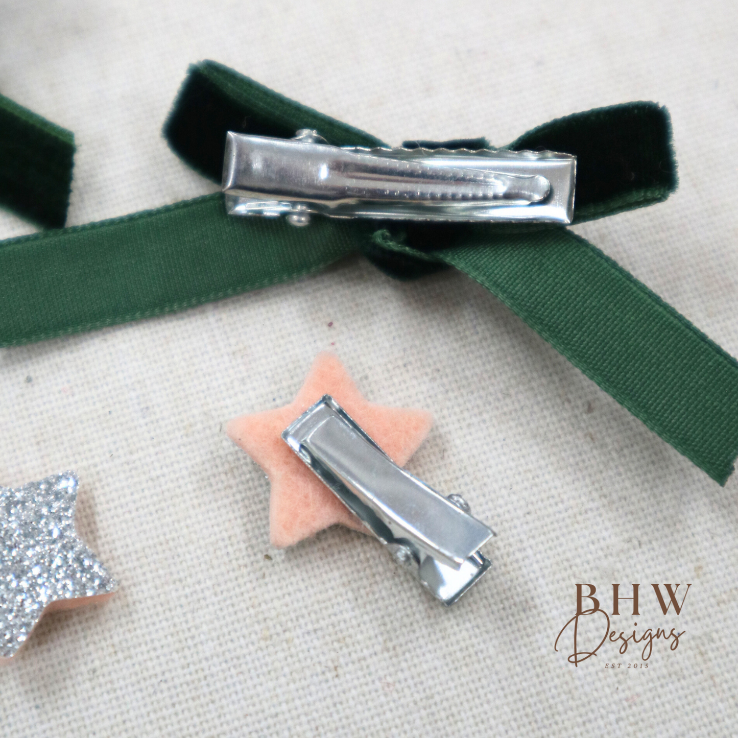 Mini Green Velvet Star Hair Bow Set