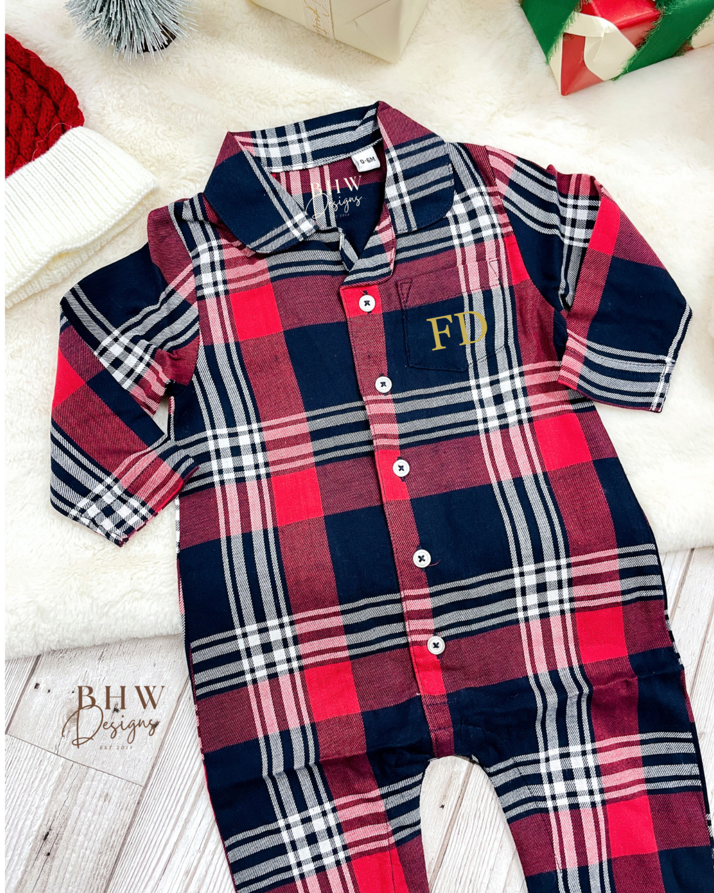 Personalised initial Tartan Romper Onesie