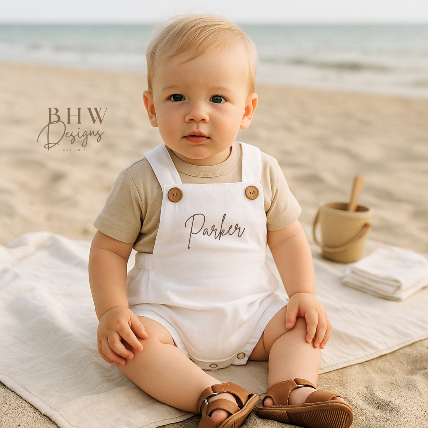 Personalised Dungaree Romper - White