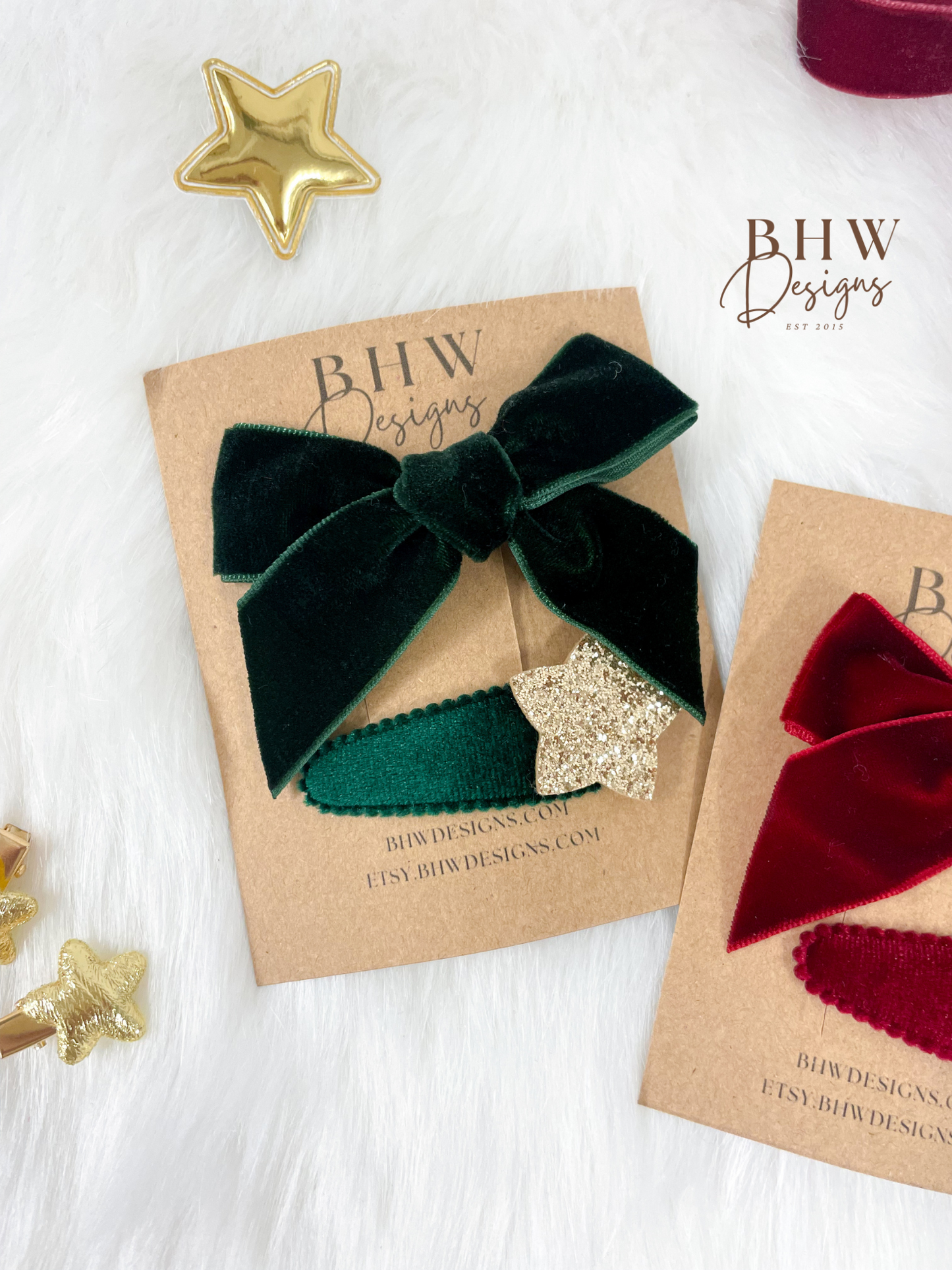 Green Velvet Hair Bow Set
