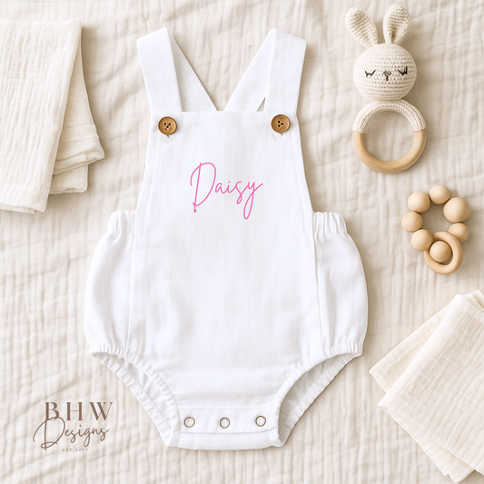 Personalised Dungaree Romper - White