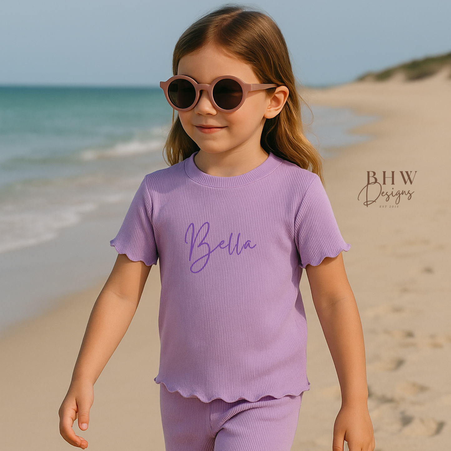 Girl's Ribbed T-shirt and Short Set - Lilac