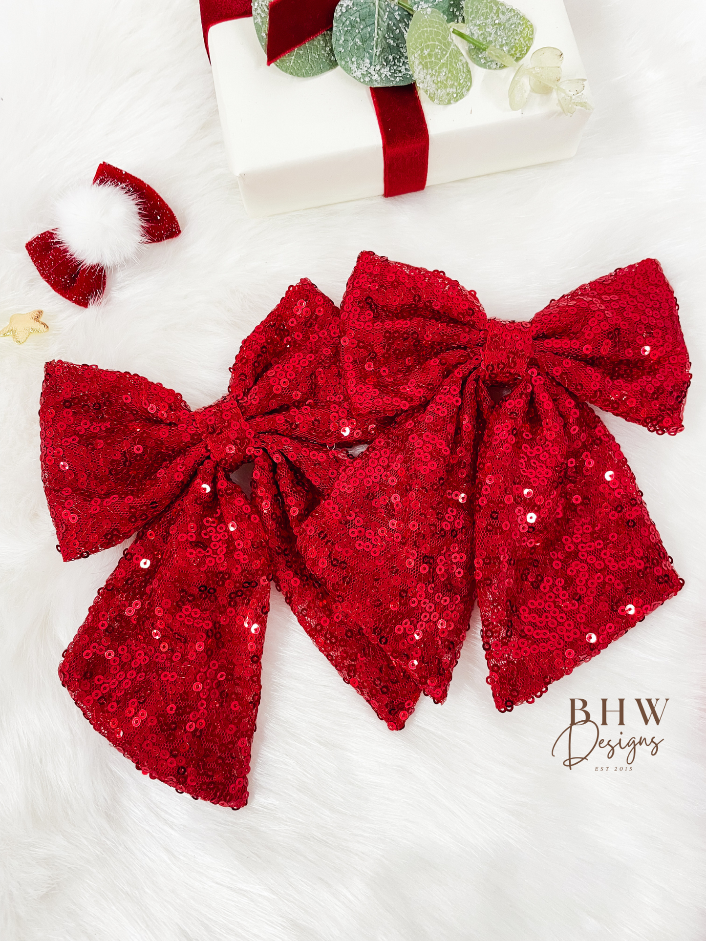 Large Red Sequin Hair Bow