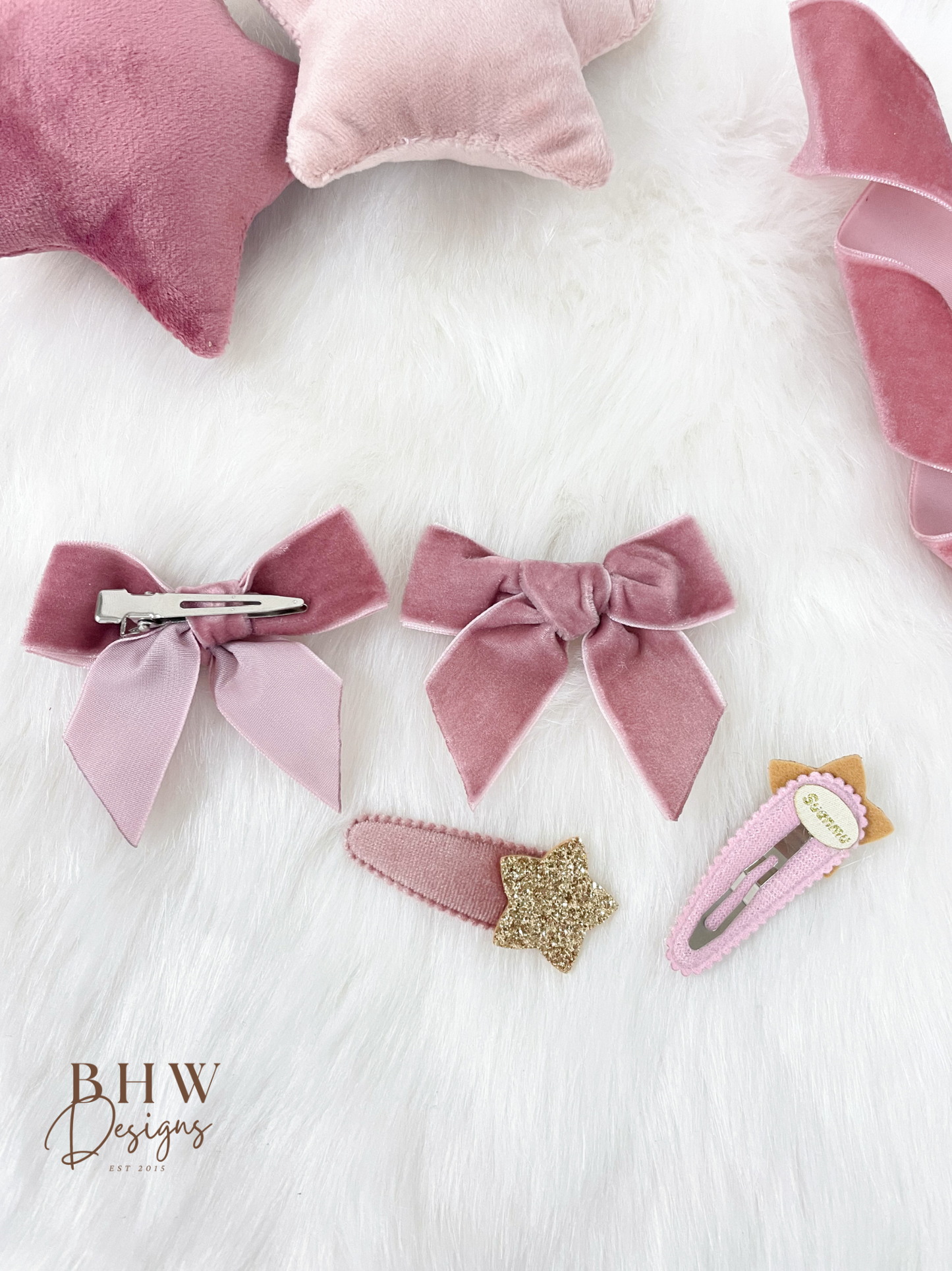 Pink Velvet Hair Bow Set