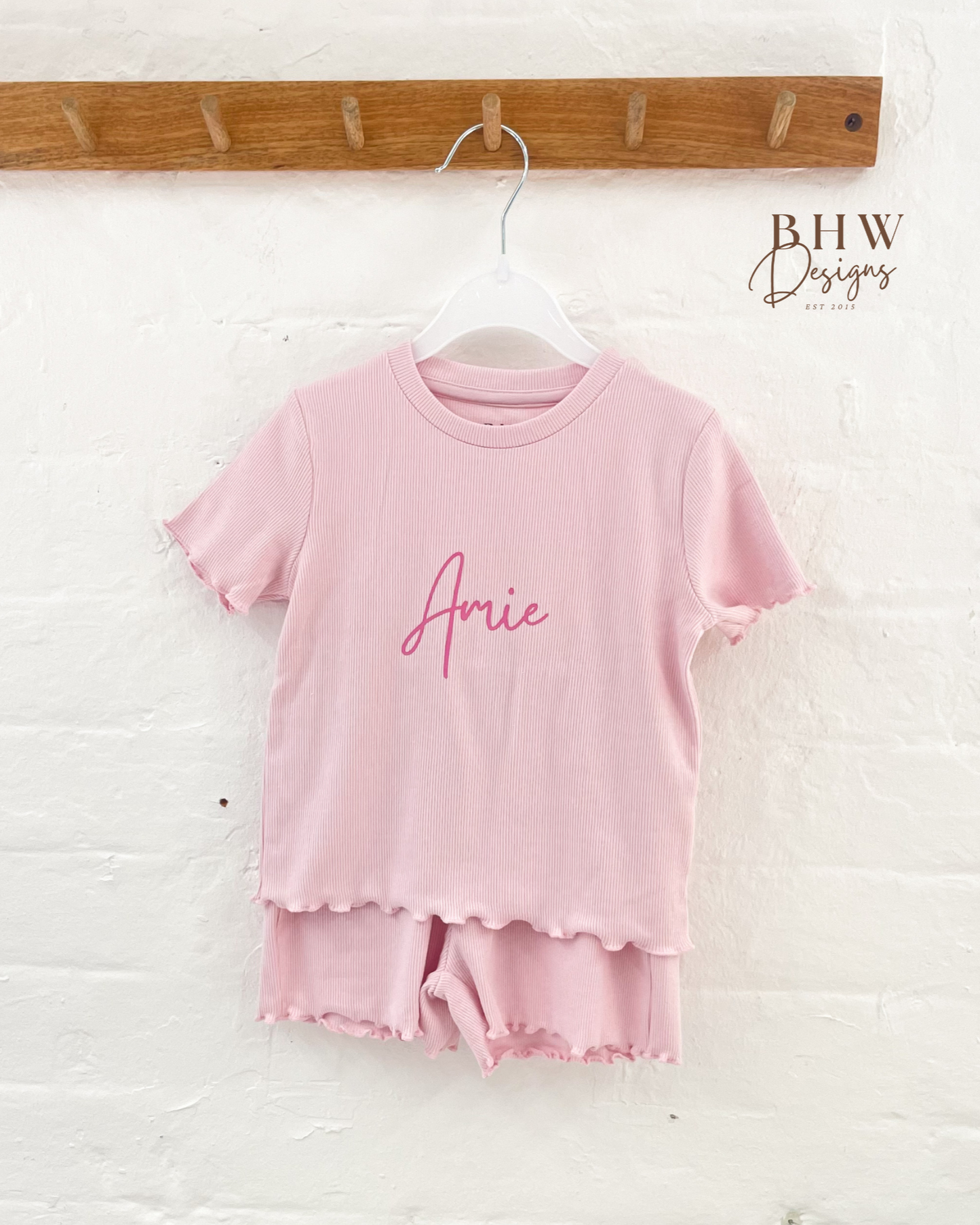Girl's Ribbed T-shirt and Short Set - Baby Pink