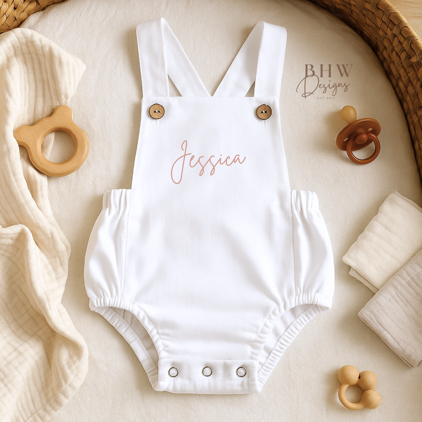 Personalised Dungaree Romper - White