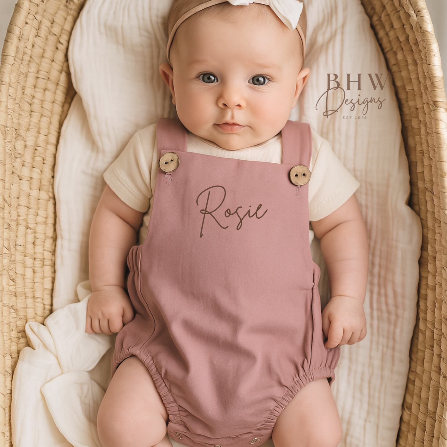 Personalised Dungaree Romper - Mauve