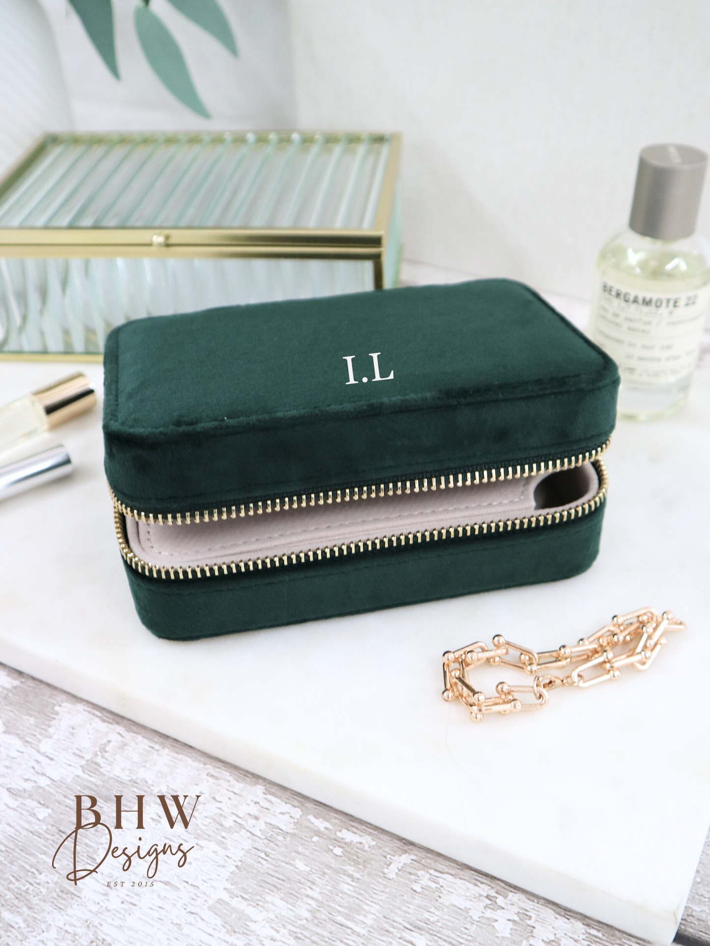 Personalised Velvet Jewellery Case - Emerald