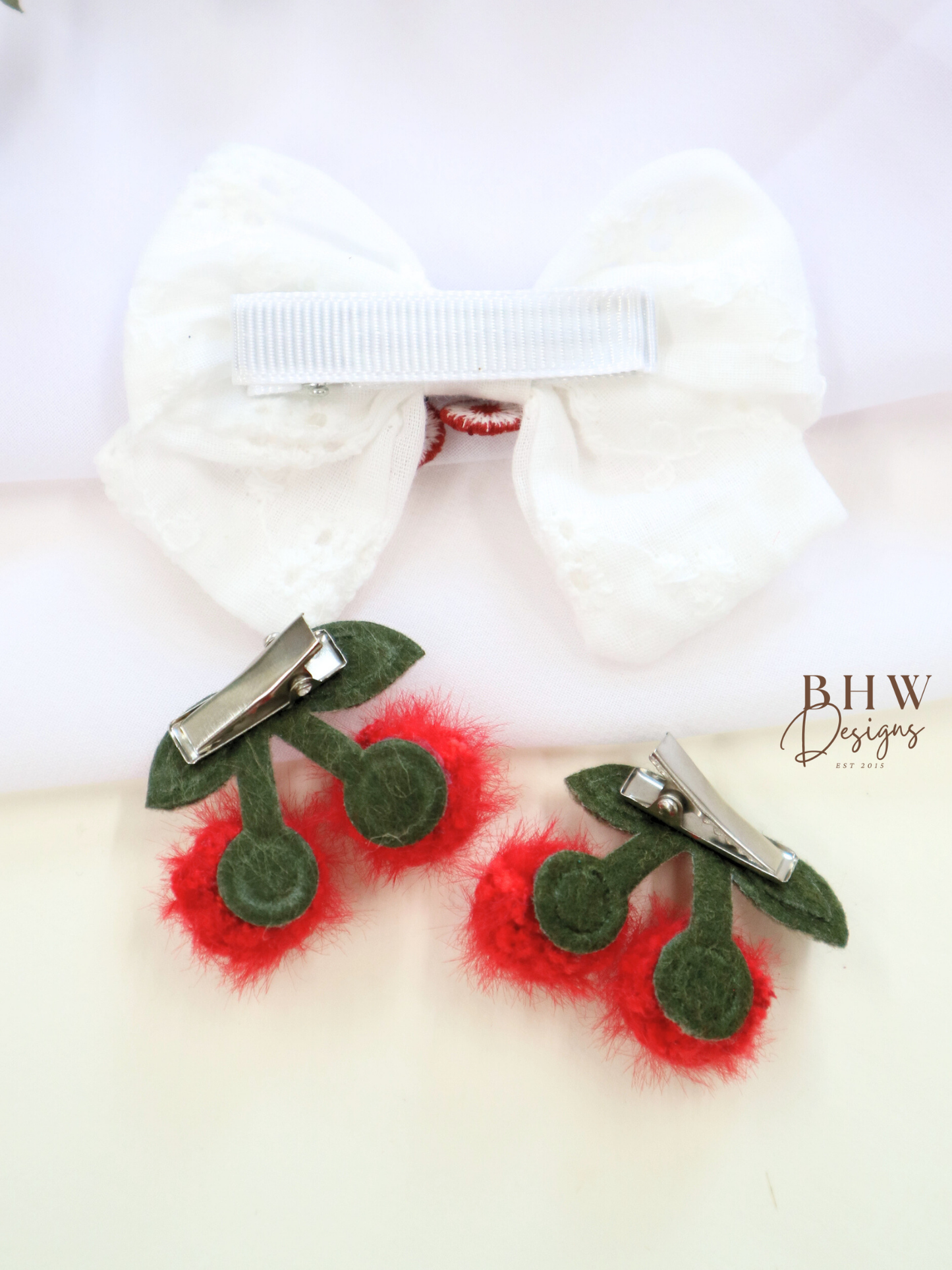 Cherry Hair Bow & Clip Set