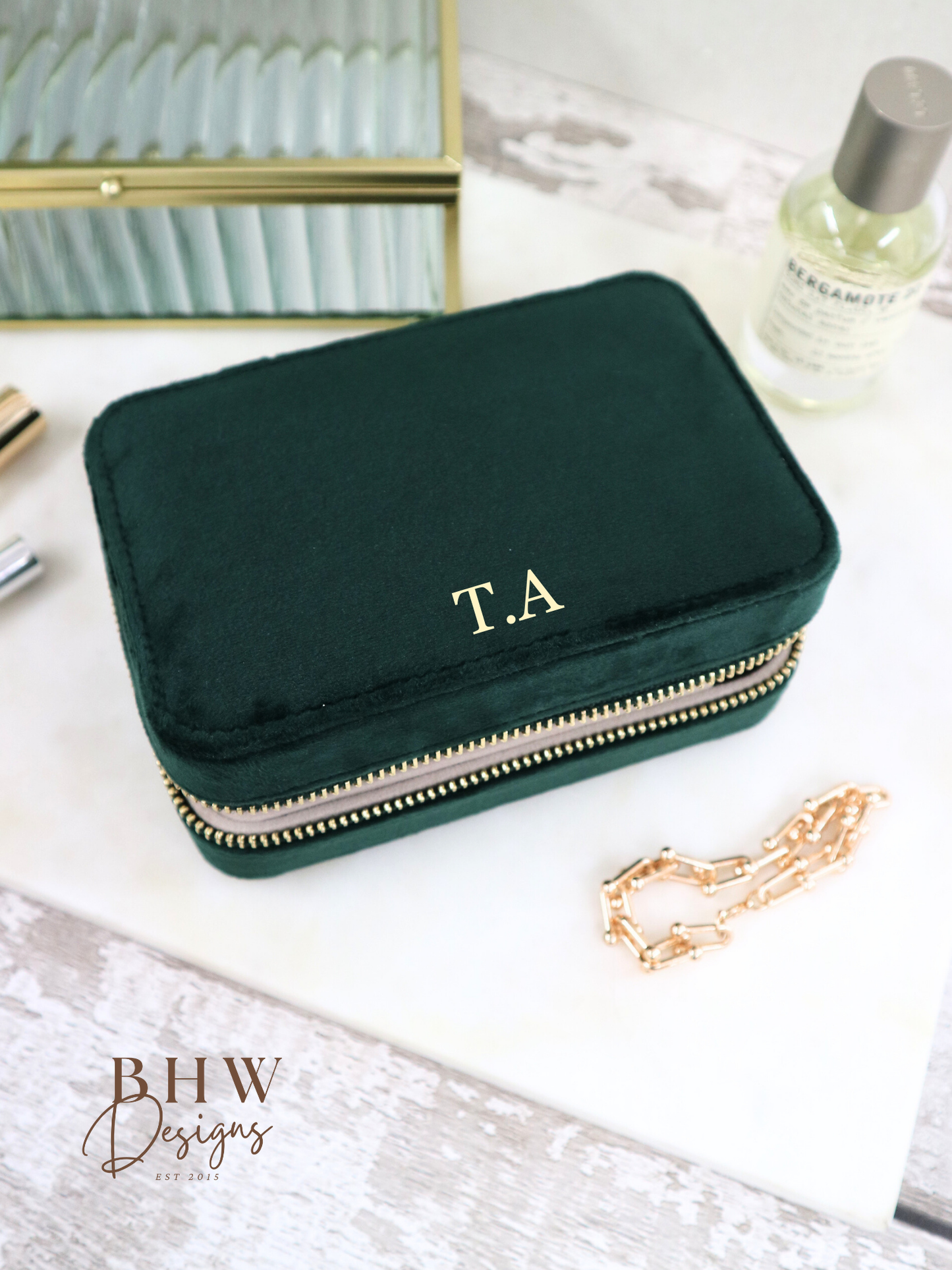 Personalised Velvet Jewellery Case - Emerald