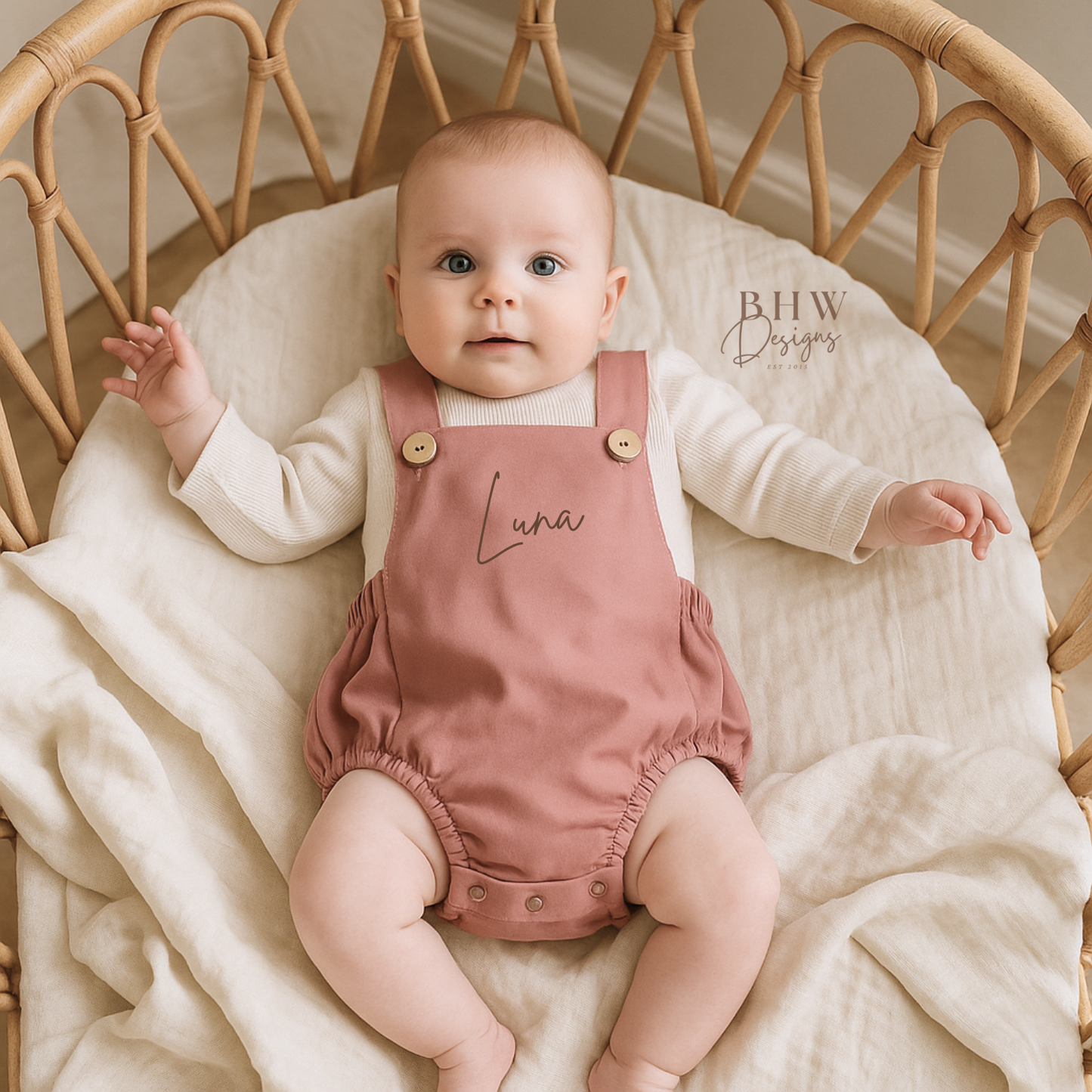 Personalised Dungaree Romper - Mauve